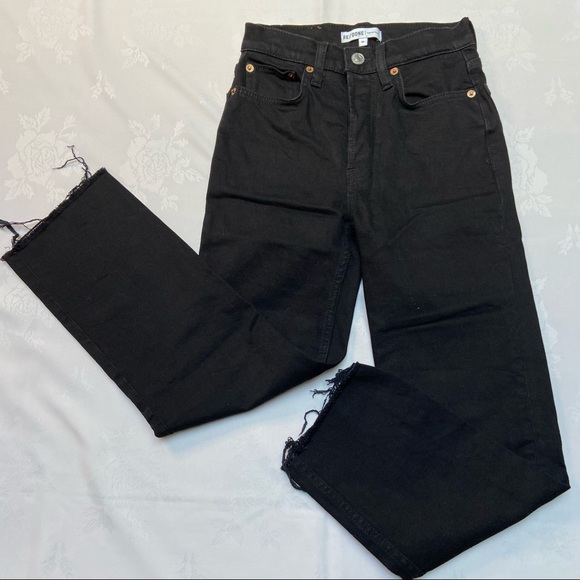 Re/Done Originals high-rise stovepipe jet black raw hem denim jeans size 24 - Picture 7 of 15